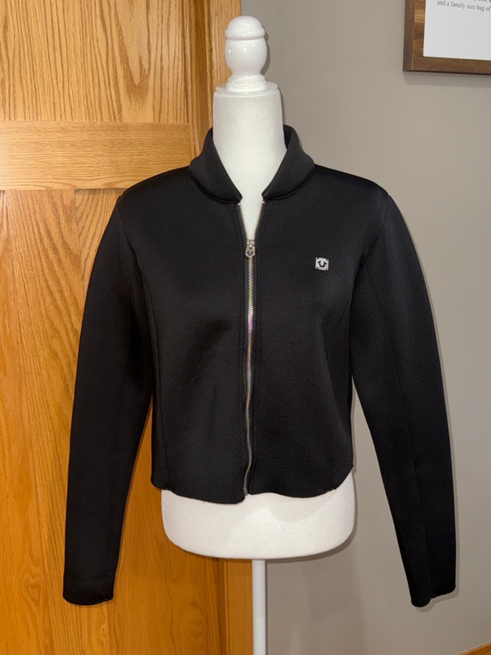 True Religion Black Cropped Zip Bomber Jacket